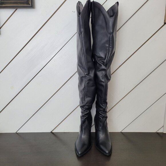 NEW Steve Madden Landy Black Leather Over-The-Knee Boots Size 6M - Picture 3 of 13
